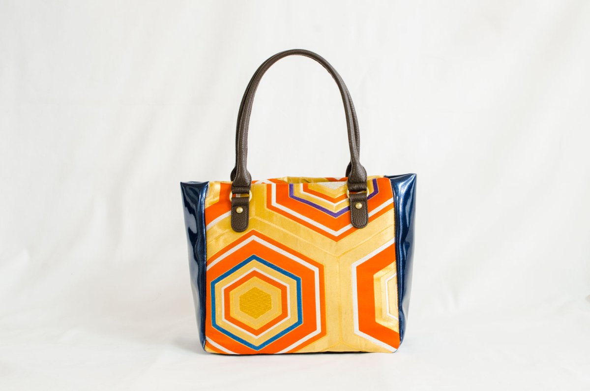 Photo3: 【K4434-ORGT-L12B】Handbag made of Japanese traditional OBI (3)