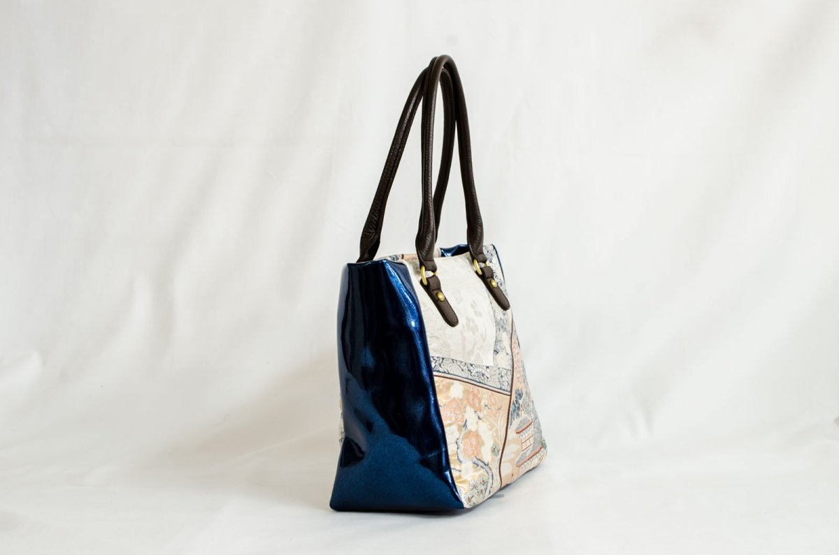 Photo4: 【K4434-SILV-L12B】Handbag made of Japanese traditional OBI (4)