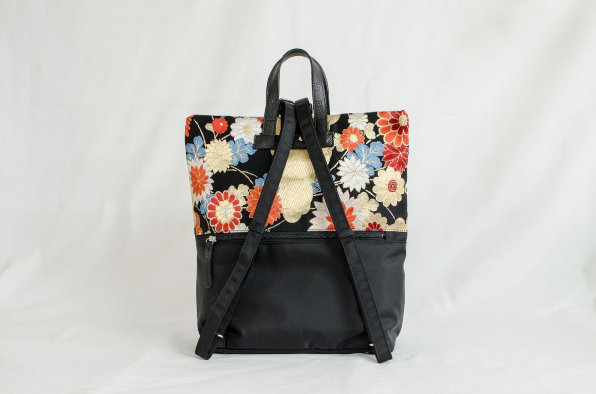 Photo3: 【K4942-BLKG-L12A】Backpack made of Japanese traditional OBI (3)