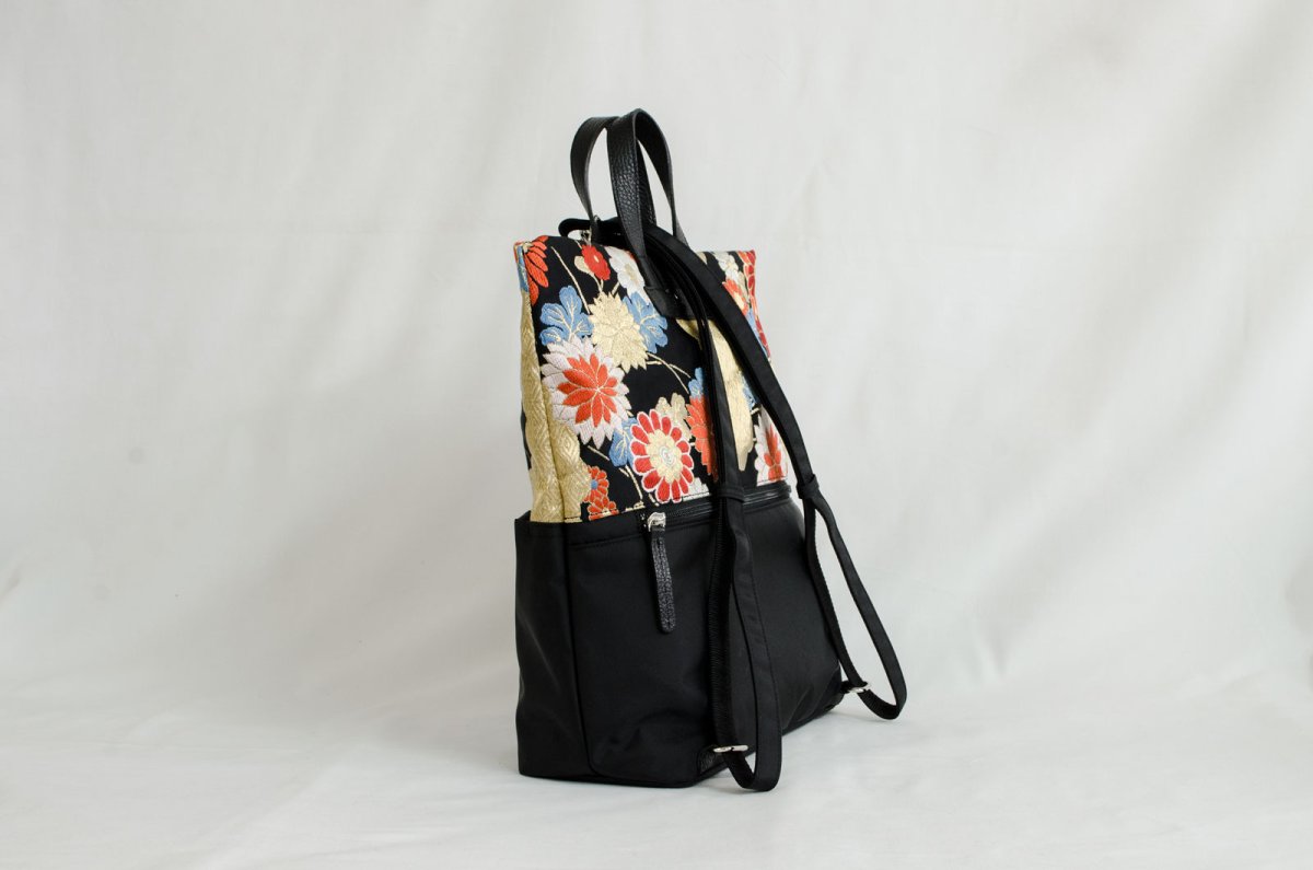 Photo4: 【K4942-BLKG-L12A】Backpack made of Japanese traditional OBI (4)