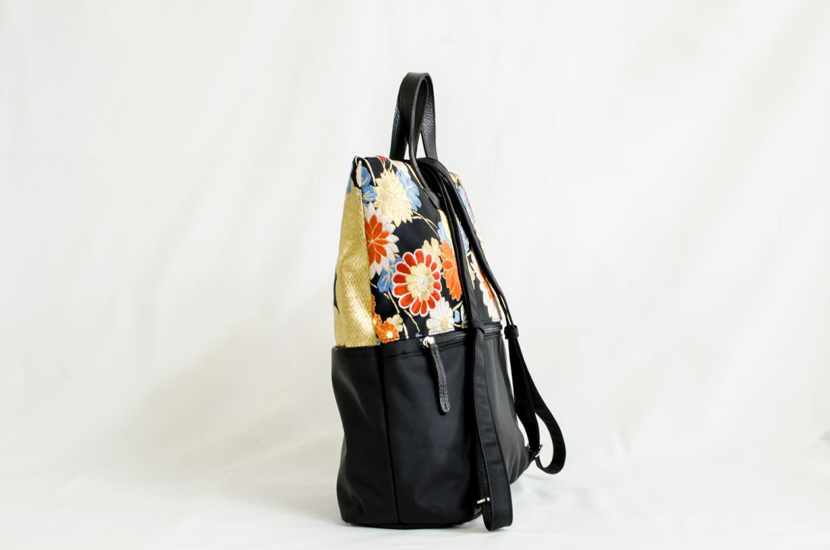Photo2: 【K4942-BLKG-L12C】Backpack made of Japanese traditional OBI (2)