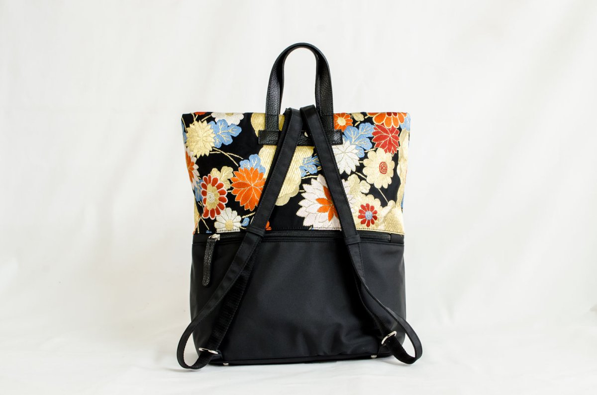 Photo3: 【K4942-BLKG-L12C】Backpack made of Japanese traditional OBI (3)