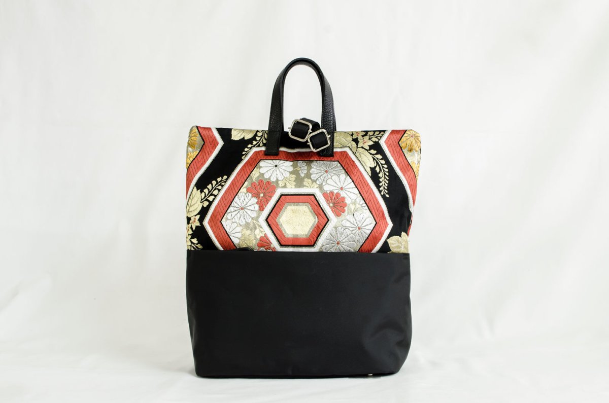 Photo1: 【K4942-BLKT-L12A】Backpack made of Japanese traditional OBI (1)