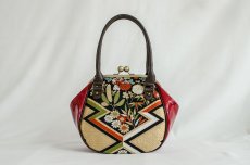 Photo3: 【K9200-BLKZ-L12A】Metal clasp hand bag made of Japanese traditional OBI (3)