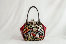 Photo1: 【K9200-BLKZ-L12D】Metal clasp hand bag made of Japanese traditional OBI (1)