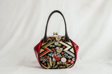 Photo1: 【K9200-BLKZ-L12D】Metal clasp hand bag made of Japanese traditional OBI (1)