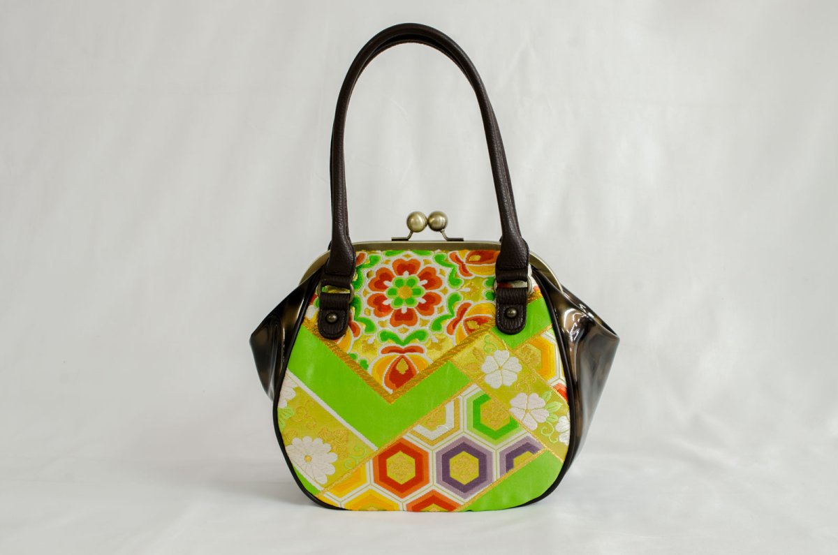 Photo3: 【K9200-GRNH-L12A】Metal clasp hand bag made of Japanese traditional OBI (3)