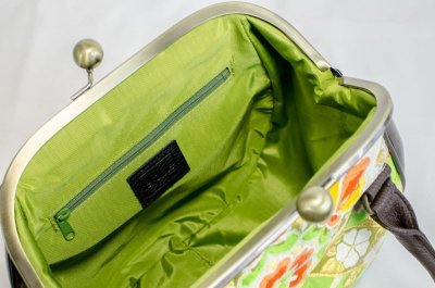 Photo1: 【K9200-GRNH-L12A】Metal clasp hand bag made of Japanese traditional OBI