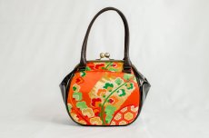 Photo1: 【K9200-ORGP-L12D】Metal clasp hand bag made of Japanese traditional OBI (1)