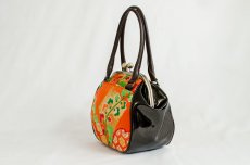 Photo2: 【K9200-ORGP-L12D】Metal clasp hand bag made of Japanese traditional OBI (2)