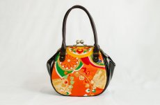 Photo3: 【K9200-ORGP-L12D】Metal clasp hand bag made of Japanese traditional OBI (3)