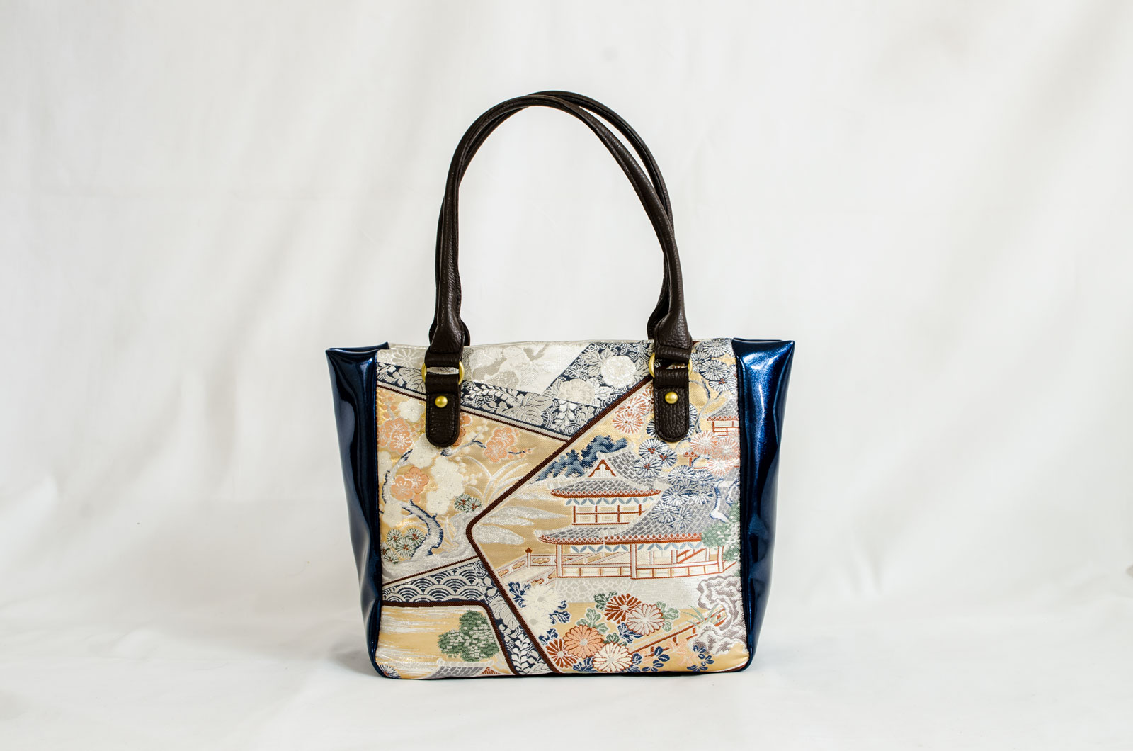 Photo1: 【K4434-SILV-L12A】Handbag made of Japanese traditional OBI (1)