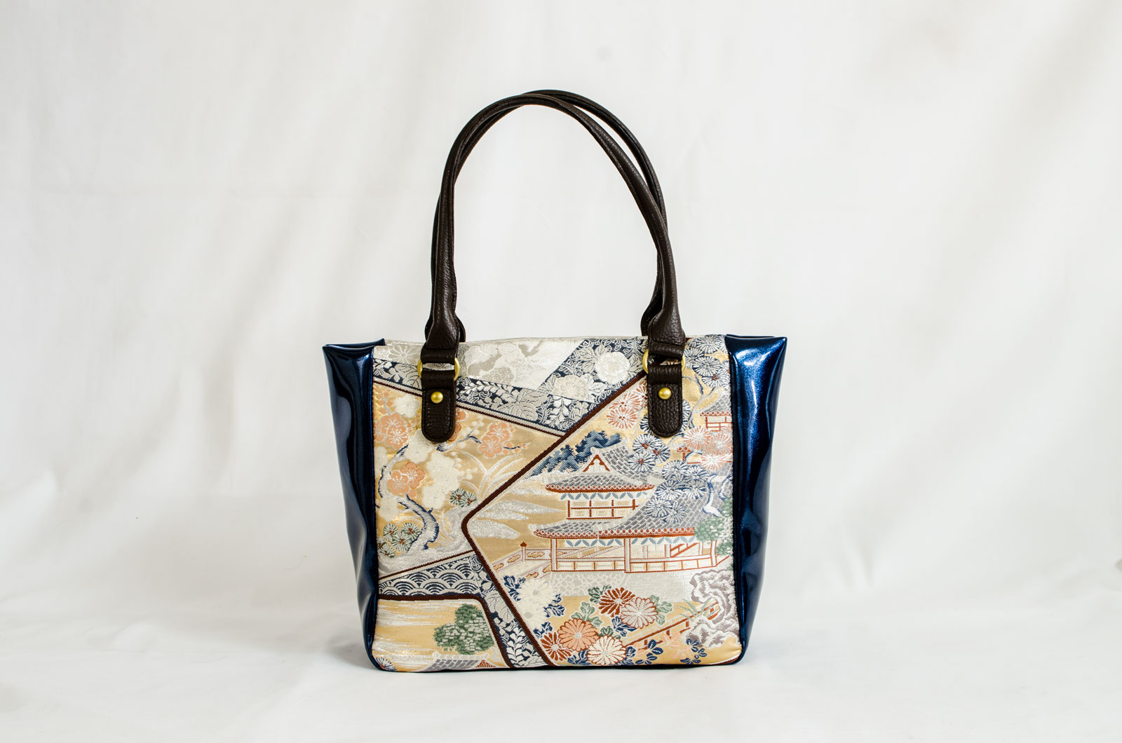 【K4434-SILV-L12A】Handbag made of Japanese traditional OBI