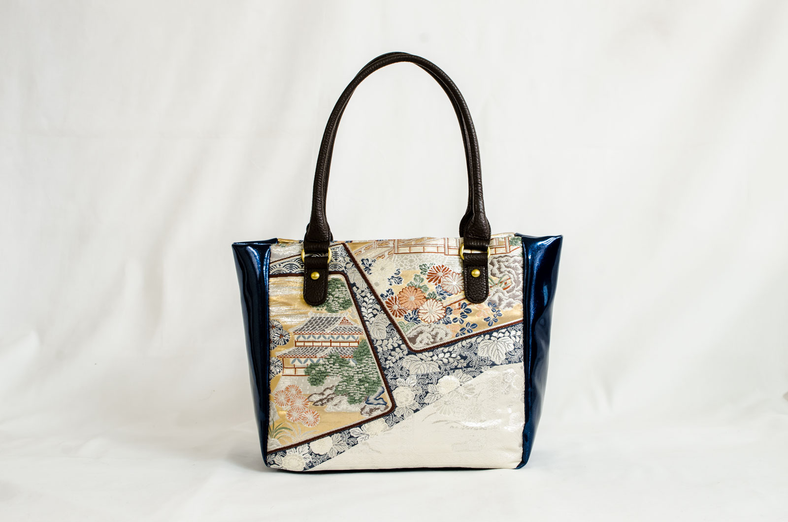 【K4434-SILV-L12C】Handbag made of Japanese traditional OBI