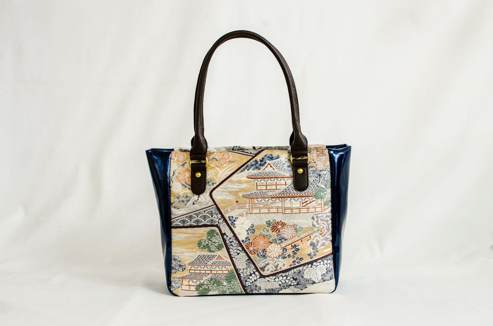 【K4434-SILV-L12D】Handbag made of Japanese traditional OBI